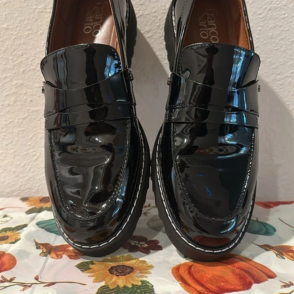 FRANCO SARTO CASSANDRA BLACK PATENT LEATHER LOAFER SZ 8M CAREER EVERYDAY - Picture 4 of 10